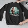 Whimsical Forest Adventures Sasquatch Bigfoot Walking Boston Terrier Dog Lovers Men Graphic Sweatshirt, funny design