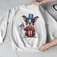 Boston Terrier Puppy Dog Holds His American Flag 4th Of July Men Graphic Sweatshirt, American Boston Terrier Gifts, Boston Terrier 4th Of July Gifts, funny design