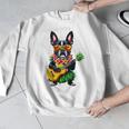 Hawaiian Boston Terrier & Pineapple Ukulele Summer Vacation Men Graphic Sweatshirt, funny design