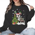 Boston Terrier Christmas Tree Lights Santa Hat Women Crewneck Sweatshirt, Boston Terrier Christmas Gifts, trending gift