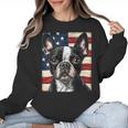 Boston Terrier Dog American Flag 4th Of July Patriotic Puppy Women Crewneck Sweatshirt, Patriotic Boston Terrier Gifts, American Boston Terrier Gifts, Boston Terrier 4th Of July Gifts, trending gift