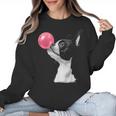 Boston Terrier Dog Blowing Chewing Bubble Gum Pink Women Crewneck Sweatshirt, trending gift