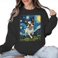 Boston Terrier Dog Starry Night Painting Women Crewneck Sweatshirt, trending gift