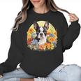 Cute Boston Terrier Spring Flower Garden Colorful Puppy Dog Women Crewneck Sweatshirt, trending gift