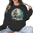 Whimsical Forest Adventures Sasquatch Bigfoot Walking Boston Terrier Dog Lovers Women Crewneck Sweatshirt, trending gift