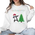 Boston Terrier Santa Hat Dabbing Around The Christmas Tree Women Crewneck Sweatshirt, Boston Terrier Christmas Gifts, trending gift