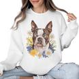 Floral Boston Terrier Women Crewneck Sweatshirt, trending gift