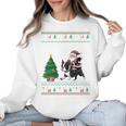 Ugly Christmas Tree Lights Xmas Santa Riding Boston Terrier Women Crewneck Sweatshirt, Boston Terrier Christmas Gifts, Boston Terrier Riding Gifts, trending gift