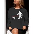 Bigfoot Walking With Bull Terrier Dog Women Crewneck Sweatshirt, funny gift