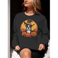 Boston Terrier Bostie Dog Breed Pet Halloween Pumpkins Women Crewneck Sweatshirt, Boston Terrier Halloween Sweatshirts, funny gift