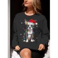 Boston Terrier Christmas Santa Hat Tree Lights Pajama Women Crewneck Sweatshirt, Boston Terrier Christmas Sweatshirts, funny gift