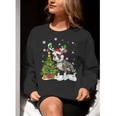 Boston Terrier Christmas Tree Lights Santa Hat Women Crewneck Sweatshirt, Boston Terrier Christmas Sweatshirts, funny gift