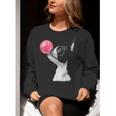 Boston Terrier Dog Blowing Chewing Bubble Gum Pink Women Crewneck Sweatshirt, funny gift