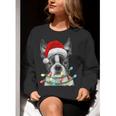 Boston Terrier Dog Santa Christmas Tree Lights Xmas Women Crewneck Sweatshirt, Boston Terrier Christmas Sweatshirts, funny gift