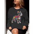 Boston Terrier Floral Vintage Dog Mom Distressed Men Women Kids Women Crewneck Sweatshirt, Boston Terrier Mom Sweatshirts, funny gift