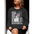Boston Terrier Papa Cool Dog Lover USA American Flag Men Women Women Crewneck Sweatshirt, American Boston Terrier Sweatshirts, funny gift