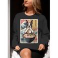 Boston Terrier Ramen Noodles Japanese Art Retro Ocean Waves Women Crewneck Sweatshirt, funny gift