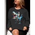 Boston Terrier Riding T-Rex Dinosaur Dog Lover Women Crewneck Sweatshirt, Boston Terrier Riding Sweatshirts, funny gift