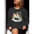 Boston Terrier Riding Unicorn Boys Girls Kids Rainbow Women Crewneck Sweatshirt, Boston Terrier Riding Sweatshirts, funny gift