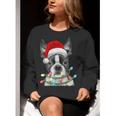 Boston Terrier Santa Christmas Tree Lights Xmas Boys Men Dog Women Crewneck Sweatshirt, Boston Terrier Christmas Sweatshirts, funny gift