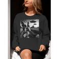 Boston Terrier Graphic Selfie With UFOs Weird Aliens Women Crewneck Sweatshirt, funny gift