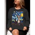 Boston Terrier Starry Night Van Gogh Art Women Crewneck Sweatshirt, funny gift