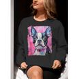 Dog Pink Boston Terrier Women Crewneck Sweatshirt, funny gift