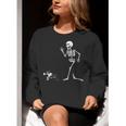 Halloween Boston Terrier And Skeleton Women Crewneck Sweatshirt, Boston Terrier Halloween Sweatshirts, funny gift