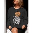 Halloween Skeleton Boston Terrier Women Crewneck Sweatshirt, Boston Terrier Halloween Sweatshirts, funny gift
