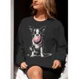 Vintage Boston Terrier Blowing Bubble Gum American Gentleman Women Crewneck Sweatshirt, American Boston Terrier Sweatshirts, funny gift