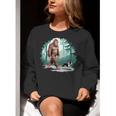 Whimsical Forest Adventures Sasquatch Bigfoot Walking Boston Terrier Dog Lovers Women Crewneck Sweatshirt, funny gift