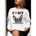 Boston Terrier I Heart My Dog Dog Lover Women Crewneck Sweatshirt, funny gift