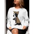 Boston Terrier Lover I Love Mom Tattoo Leopard Women Crewneck Sweatshirt, Boston Terrier Mom Sweatshirts, funny gift