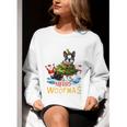 Boston Terrier Merry Christmas Tree Lights Dog X-Mas Dogs Women Crewneck Sweatshirt, Boston Terrier Christmas Sweatshirts, funny gift