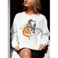 Boston Terrier Pumpkin Jack O Lantern Halloween Women Crewneck Sweatshirt, Boston Terrier Halloween Sweatshirts, funny gift
