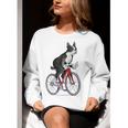 Boston Terrier Riding Bicycle Cute Bostie Biker Raglan Baseball Tee Women Crewneck Sweatshirt, Boston Terrier Riding Sweatshirts, funny gift