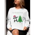 Boston Terrier Santa Hat Dabbing Around The Christmas Tree Women Crewneck Sweatshirt, Boston Terrier Christmas Sweatshirts, funny gift