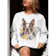Floral Boston Terrier Women Crewneck Sweatshirt, funny gift
