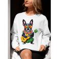 Hawaiian Boston Terrier & Pineapple Ukulele Summer Vacation Women Crewneck Sweatshirt, funny gift
