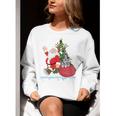 Santa Ugly Christmas Tree Lights Boston Terrier Dog Lover Women Crewneck Sweatshirt, Boston Terrier Christmas Sweatshirts, funny gift