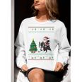 Ugly Christmas Tree Lights Xmas Santa Riding Boston Terrier Women Crewneck Sweatshirt, Boston Terrier Riding Sweatshirts, Boston Terrier Christmas Sweatshirts, funny gift