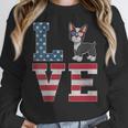 4th Of July Decor Patriotic LOVE Boston Terrier USA Flag Women Crewneck Sweatshirt, Patriotic Boston Terrier Gifts, Boston Terrier 4th Of July Gifts, funny design