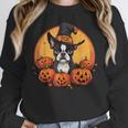 Boston Terrier Bostie Dog Breed Pet Halloween Pumpkins Women Crewneck Sweatshirt, Boston Terrier Halloween Gifts, funny design