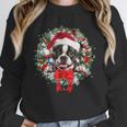 Boston Terrier Christmas Wreath Decoration Xmas Pajamas Women Crewneck Sweatshirt, Boston Terrier Christmas Gifts, funny design