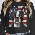 Boston Terrier Dog American Flag 4th Of July Patriotic Puppy Women Crewneck Sweatshirt, Patriotic Boston Terrier Gifts, American Boston Terrier Gifts, Boston Terrier 4th Of July Gifts, funny design