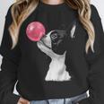 Boston Terrier Dog Blowing Chewing Bubble Gum Pink Women Crewneck Sweatshirt, funny design