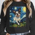 Boston Terrier Dog Starry Night Painting Women Crewneck Sweatshirt, funny design