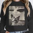 Boston Terrier Dog UFO Alien Extraterrestrial Selfie Women Crewneck Sweatshirt, funny design