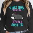 Boston Terrier This Girl Runs On Jesus And Boston Terriers Women Crewneck Sweatshirt, funny design