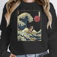 Boston Terrier Japanese Kanagawa Wave Surf Dog Women Crewneck Sweatshirt, funny design